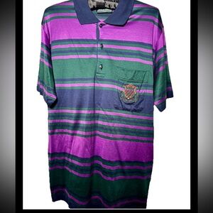 Vintage 90s Giorgio Arioli Milano Polo Shirt Preppy Striped Crest Pocket Green